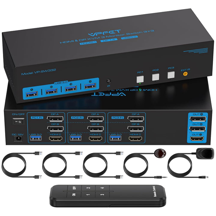 CMSTEDCD 8K60Hz HDMI+Displayport KVM Switch 3 PC 3 Monitore USB3.0 4K144Hz KVM Umschalter für Triple