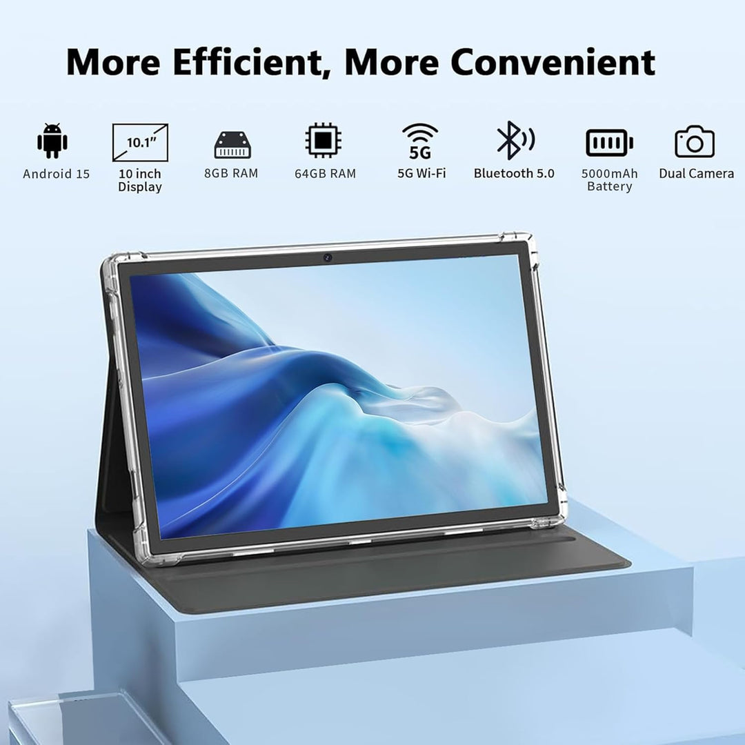 Tablet 10 Zoll Android Tablets 6 GB RAM + 64 GB ROM Quad-Core 5000 mAh 1280 x 800 HD-Touchscreen 5MP