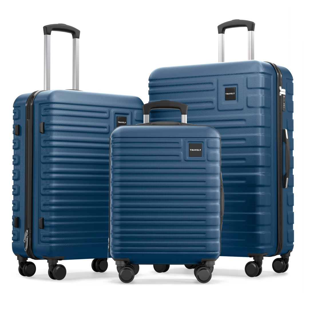 Travely Premium Koffer Set: 28", 24" & Handgepäck Koffer in einem Set. Mehr als 250L Volumen zusamme