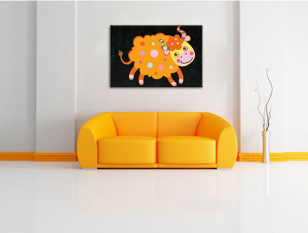 Pixxprint Niedliches Schaf mit Hörnern als Leinwandbild/Grösse: 100x70 cm/Wandbild/Kunstdruck/fertig