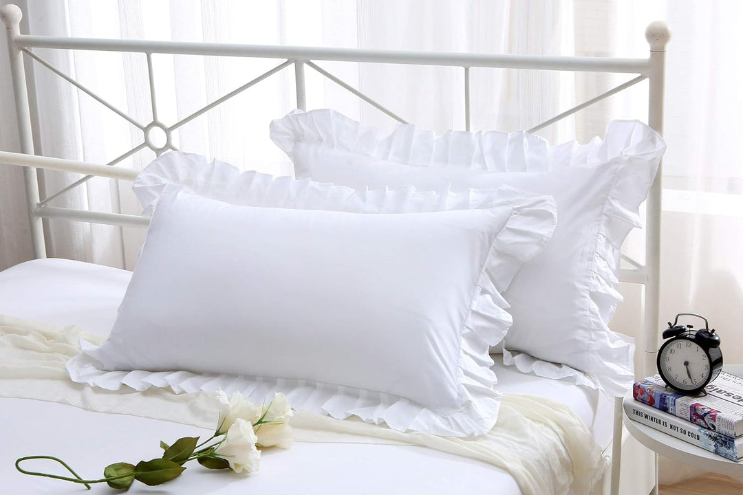 Meaning4 Rüschen-Kissenbezüge, Baumwolle, 3 Grössen, 4 Farben queen size schneeweiss, queen size Sch