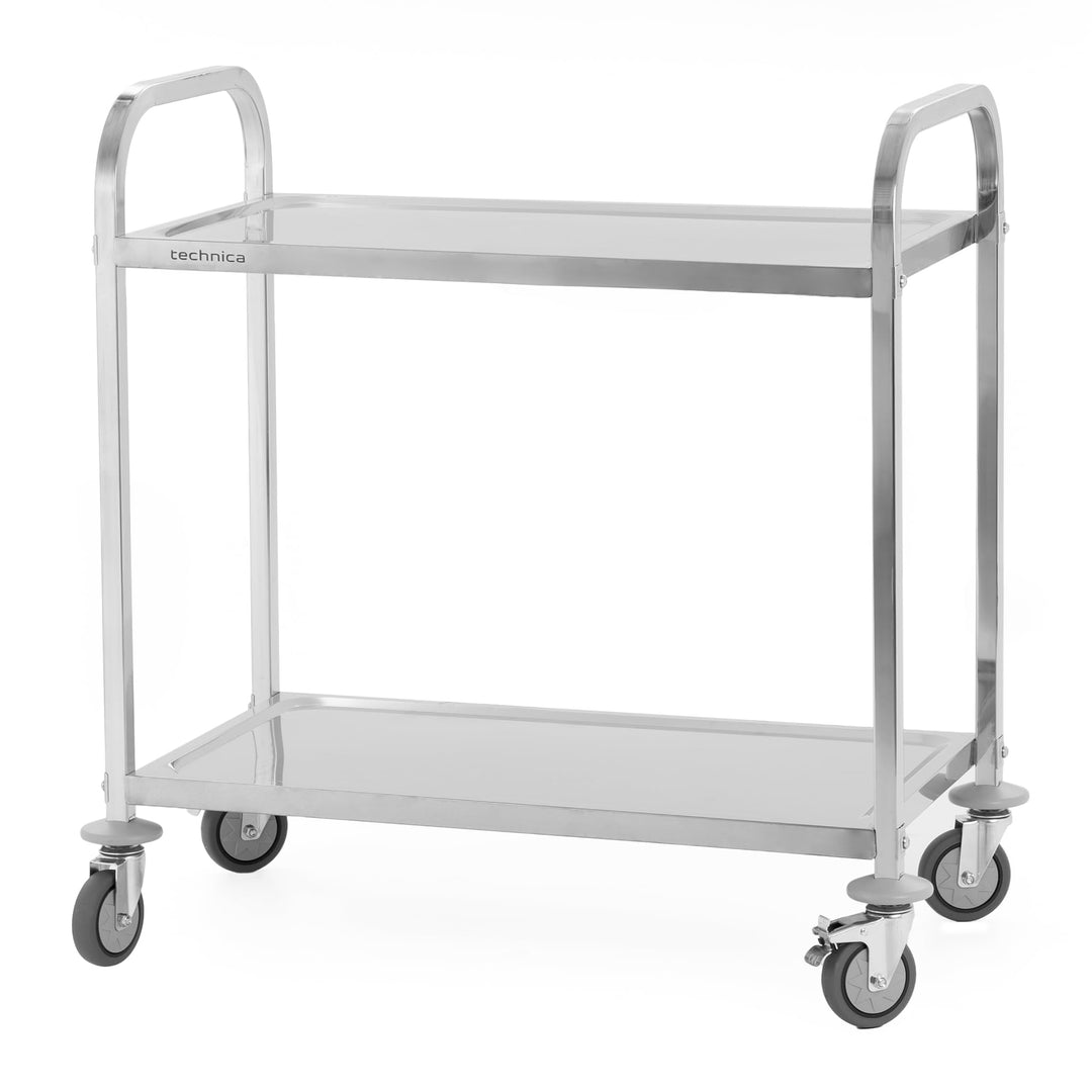 TECHNICA Servierwagen Edelstahl 2 Etagen mit Rollen & Bremse Quadratischer Griff 850x450x900mm Rollw