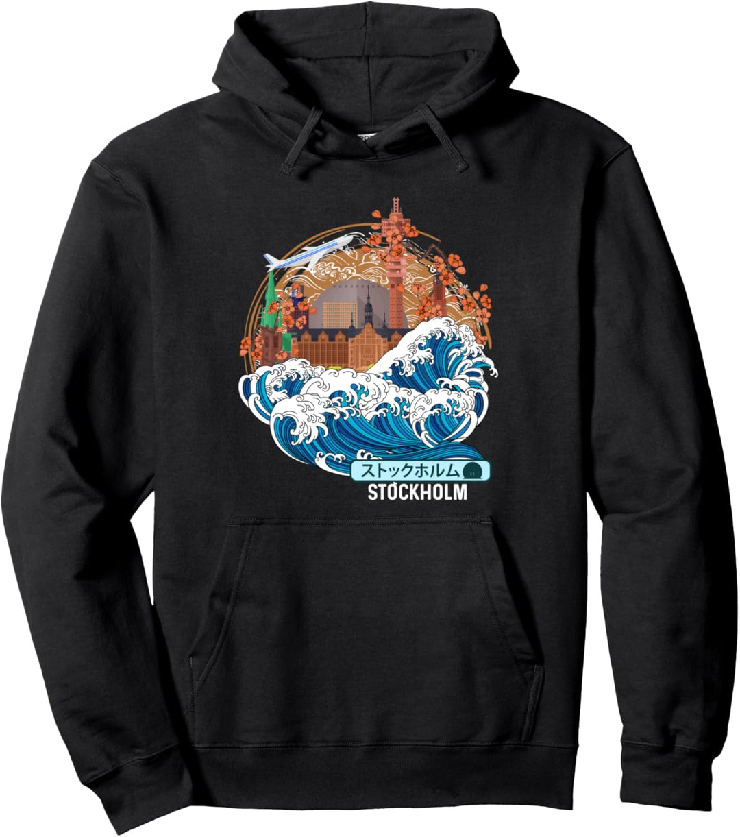 Stockholm Schweden Japanese Great Wave Kanagawa Pullover Hoodie