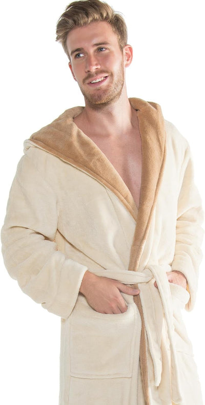 CelinaTex S-XXXL Bademantel Kapuze zweifarbig lang Taschen Damen Herren Unisex Mikrofaser Kuschelfle
