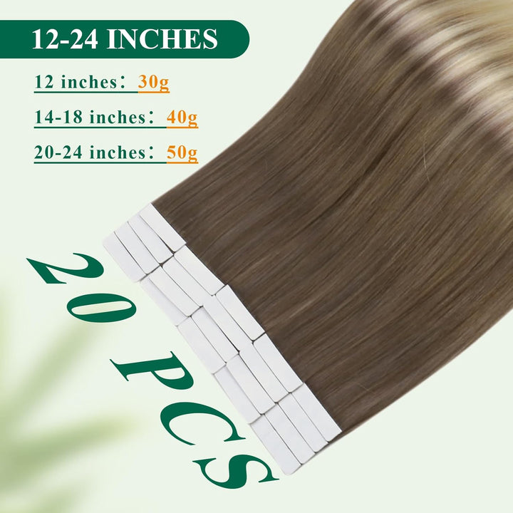 Easyouth Tape in Extension Echthaar Balayage Extensions Tape in Echthaar Farbe Aschbraun Mix Platinb