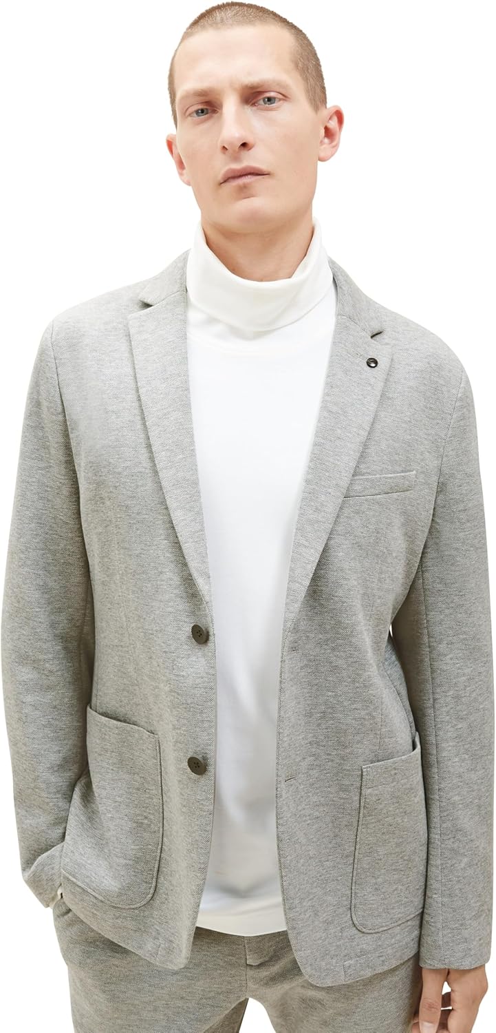 TOM TAILOR Herren Jersey Piqué Sakko mit Stretch 52 12035 - Grey Heather Melange, 52 12035 - Grey He