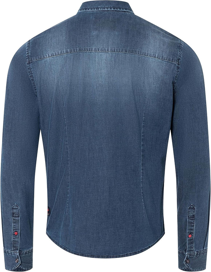 Timezone Herren Stretch Denim Shirt Hemd L Light Indigo Wash, L Light Indigo Wash