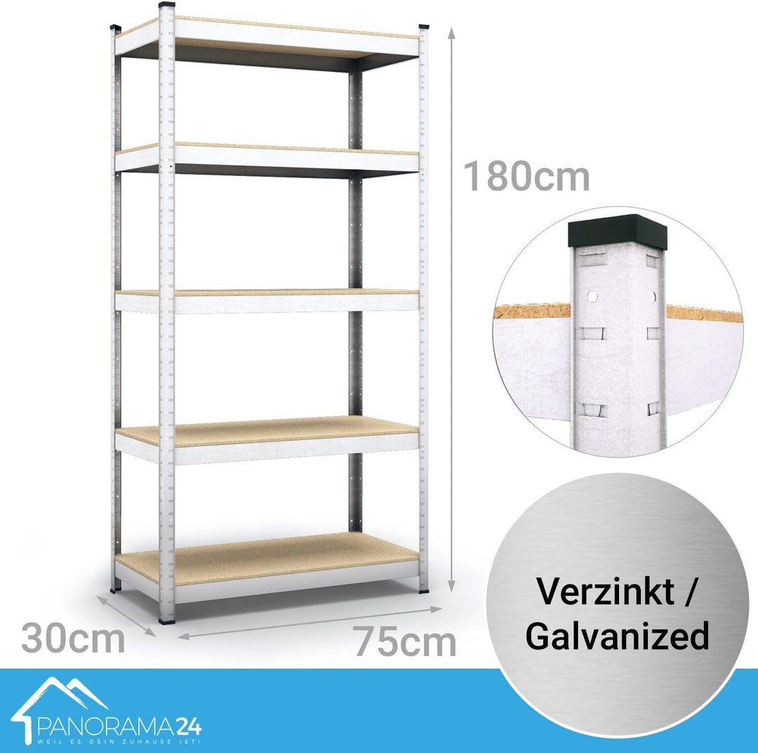 Panorama24 Lagerregal verzinkt belastbar bis 350kg - Masse: 180 x 75 x 30 cm, Regal Kellerregal Stec