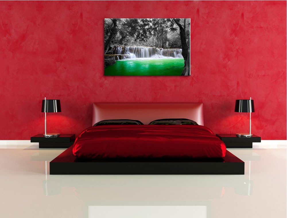 schöner Wasserfall im Dschungel schwarz/weiss Format: 100x70 auf Leinwand, XXL riesige Bilder fertig