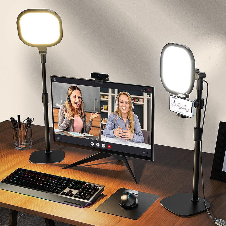 Ringlicht mit Stativ, Ring Licht für Laptop mit Handy Stativ Dimmbares LED Tisch Ring Light Perfekt