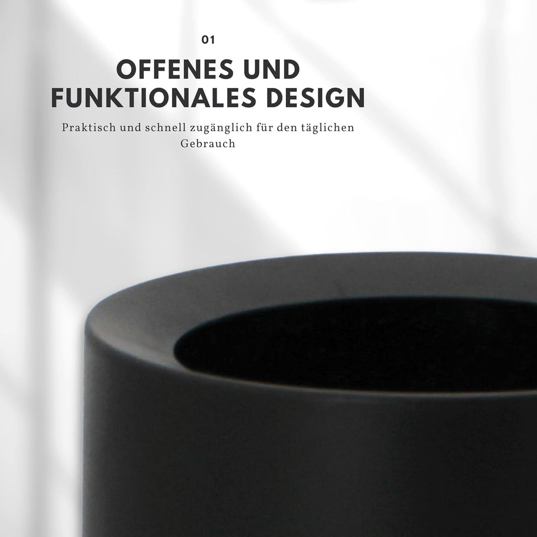 Nell 8L Mülleimer Bad Schwarz Matt – Eleganter Kosmetikeimer und WC Mülleimer, Vielseitiger Büro- un