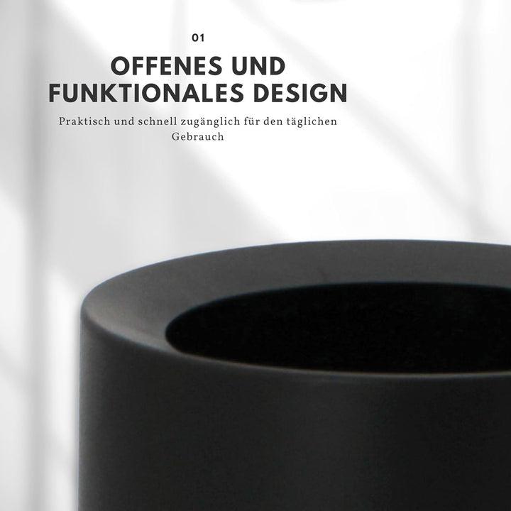 Nell 8L Mülleimer Bad Schwarz Matt – Eleganter Kosmetikeimer und WC Mülleimer, Vielseitiger Büro- un