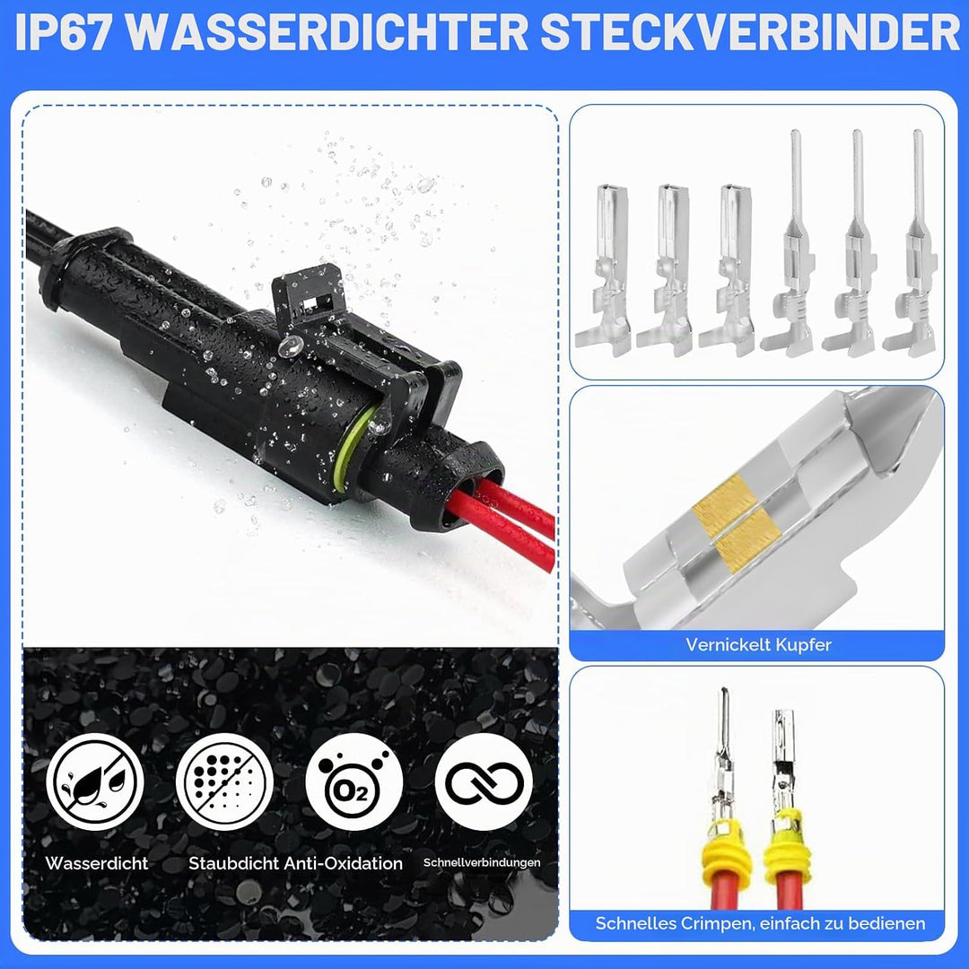 731 Stück Crimpzange Wasserdicht Kfz Stecker Set, Crimpzange(0.5-2.5mm²), mit 1/2/3/4 Pin Kabelsteck