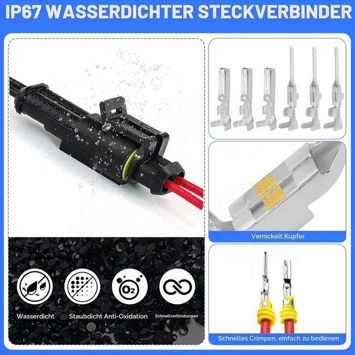 731 Stück Crimpzange Wasserdicht Kfz Stecker Set, Crimpzange(0.5-2.5mm²), mit 1/2/3/4 Pin Kabelsteck