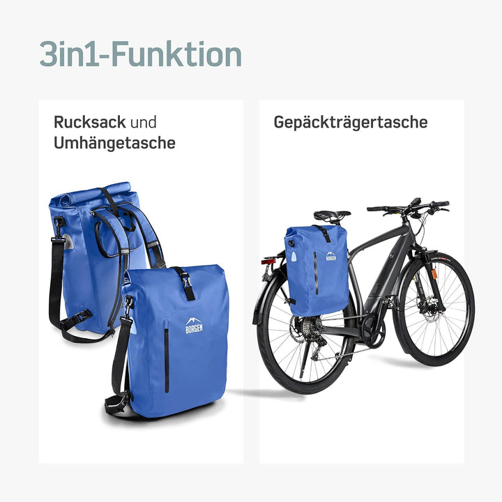 Borgen 3in1 Fahrradtasche für Gepäckträger wasserdicht - Verstärkte Träger (Neuerung 2023) - Verwend