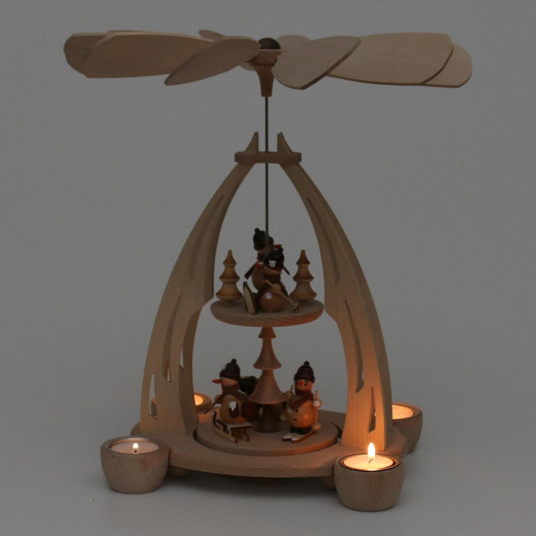 Dekohelden24 Hochwertige Tischpyramide mit Schneemannfiguren, ca. 35 cm, Holz, Schneemänner, Schneem