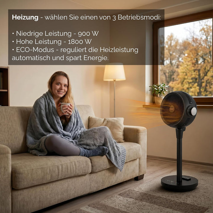 YOER Ventilator 2in1 Kühlen &amp; Heizen, 10 m Wurfweite, Heizlüfter Standventilator leise mit Fernbedie