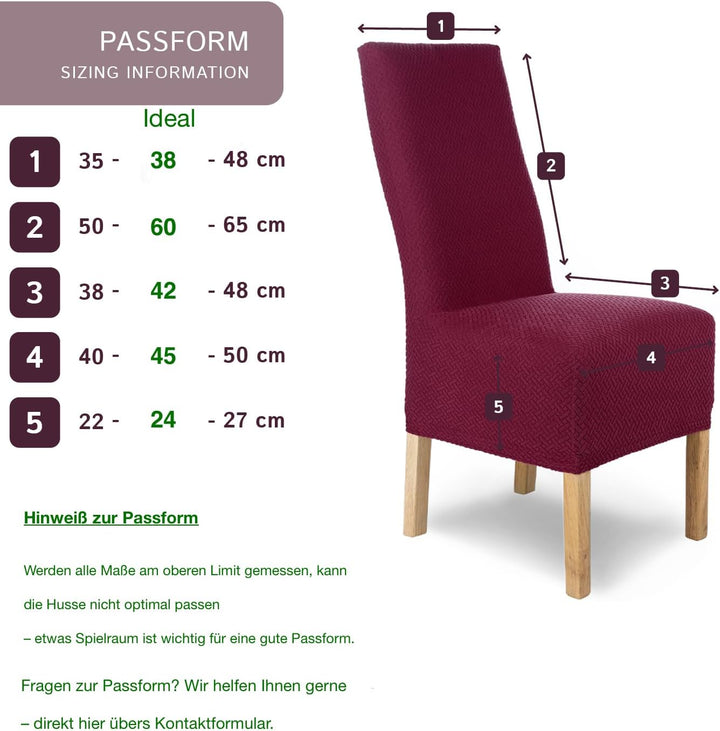 SCHEFFLER-Home Stuhlhussen Stretch Luna-Lang/Stuhlüberzug 4er Set Rot/elastische Flanell Stuhlabdeck