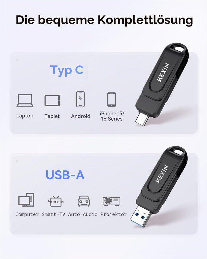 KEXIN USB C Stick 32GB USB 3.0 OTG 2er Pack, bis zu 100 MB/s, Dual-USB Type-C & USB-A Anschlüsse, Sp