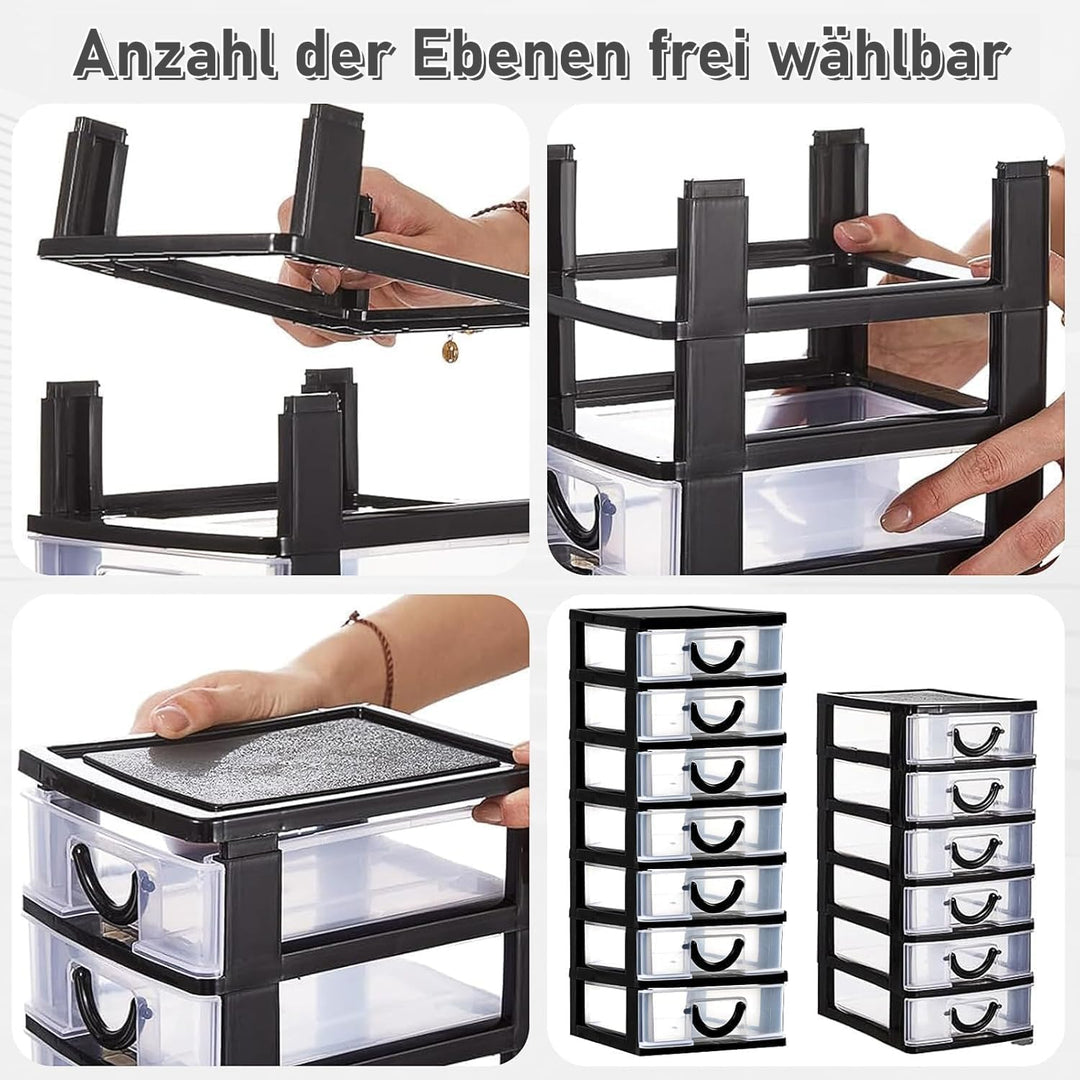 2 Stück Schubladenorganizer aus Kunststoff mit 7 Schubladen, Kleine Aufbewahrungsboxen für Bastelbed