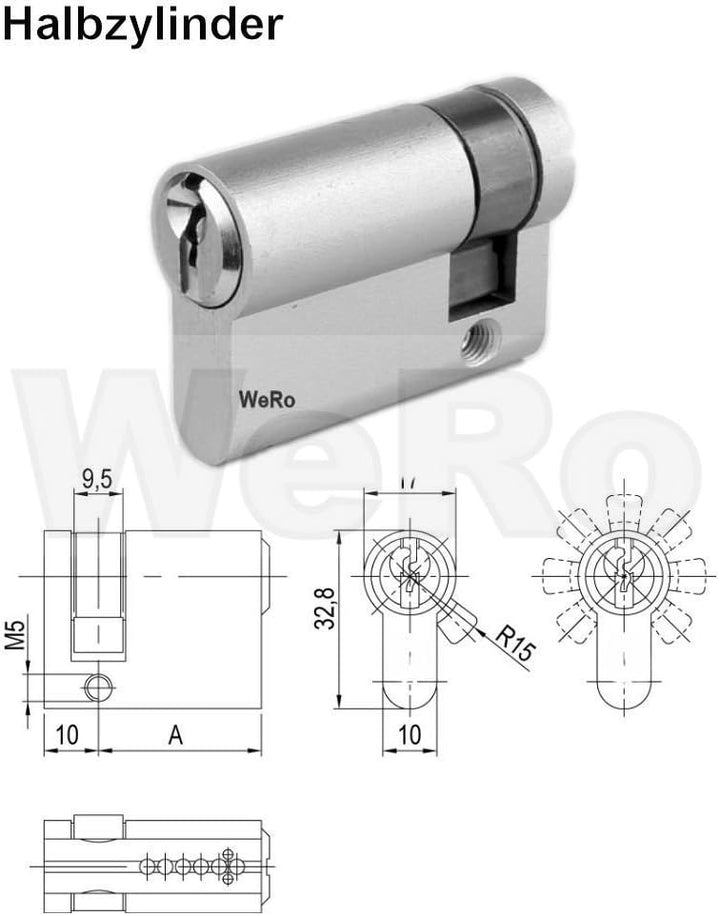 für gleichschliessendes SET/Längen frei kombinierbar Halbzylinder A:60mm B:10 Halbzylinder A:60 B:10
