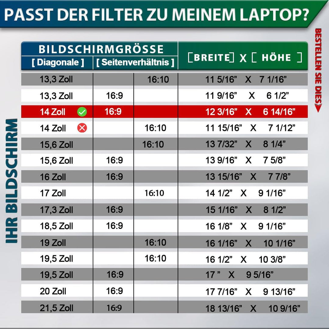 STARY Sichtschutzfolie laptop 14 Zoll 16:9, Anti Blaulicht Blendschutz Displayschutz, Abnehmbarer 14