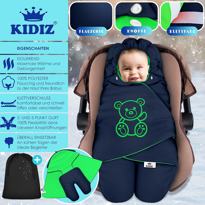 KIDIZ® Baby Einschlagdecke Babyschale Winter Herbst Babydecke mit Tasche Universal Fusssack kompatib