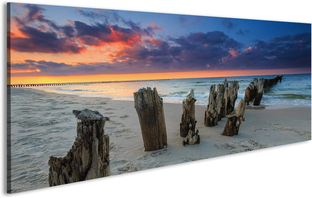 islandburner Bild Bilder auf Leinwand Sonnenuntergang am Strand der Ostsee Wandbild, Poster, Leinwan
