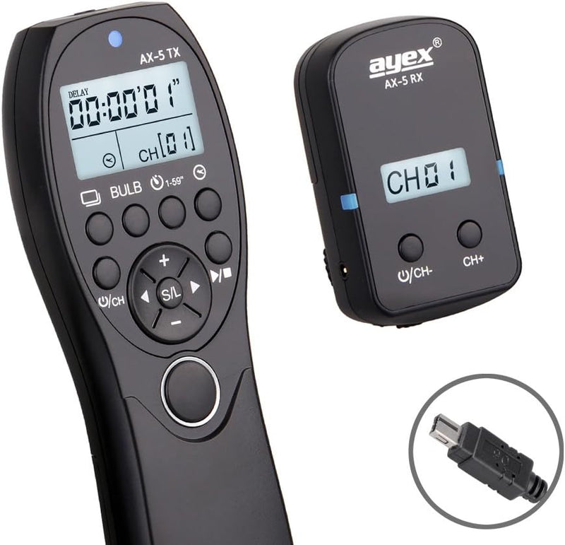 ayex Funk Timer-Fernauslöser AX-5, Kompatibel mit Nikon (DC2) z.B. Z6 Z7 D7500 D750 D7200 D7100 D700