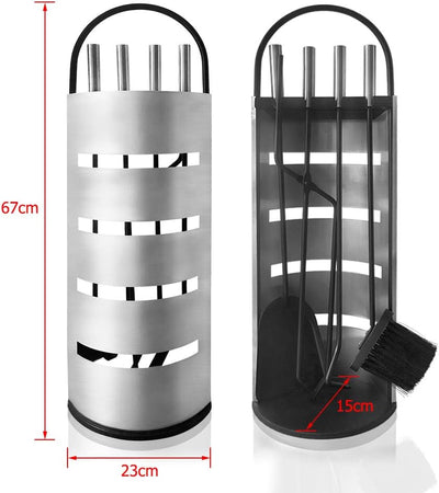 UISEBRT Kaminbesteck Edelstahl - Modern Kamin Besteck Set 5 teilig: Edelstahl Ständer mit Sichtschut