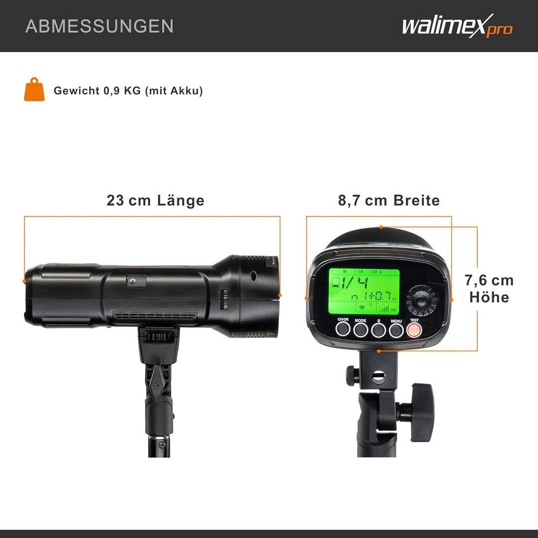 Walimex Pro Studio-Akkublitz Mover 200 TTL - Kompakter Studioblitz mit 2.4GHz Empfänger, HSS Und TTL