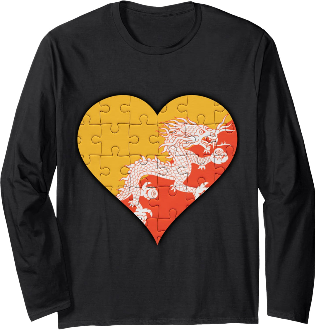 Bhutan Bhutanische Flagge Herz Langarmshirt