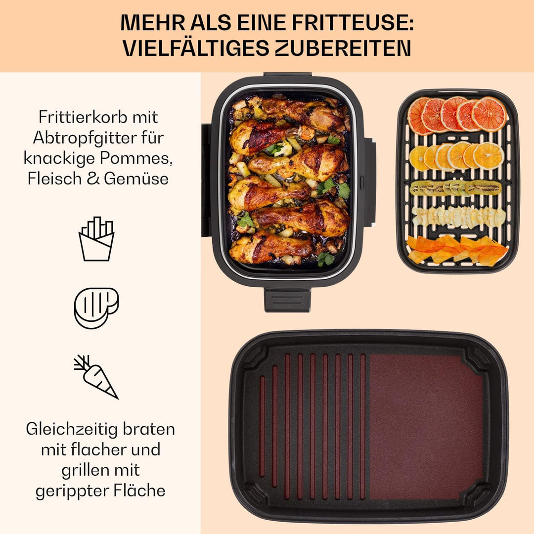 Klarstein 2-in-1 Heissluftfritteuse mit Grill, Airfryer mit Schnellaufheizung 1500W, XL Heissluftfri