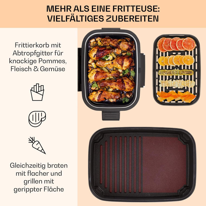 Klarstein 2-in-1 Heissluftfritteuse mit Grill, Airfryer mit Schnellaufheizung 1500W, XL Heissluftfri