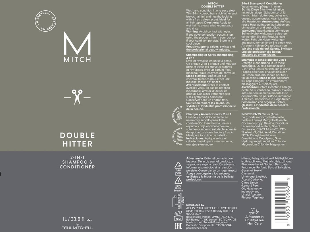Paul Mitchell MITCH Double Hitter Shampoo & Conditioner - 2-in-1 Deep Cleansing Shampoo für Männer,