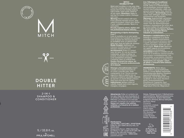 Paul Mitchell MITCH Double Hitter Shampoo & Conditioner - 2-in-1 Deep Cleansing Shampoo für Männer,