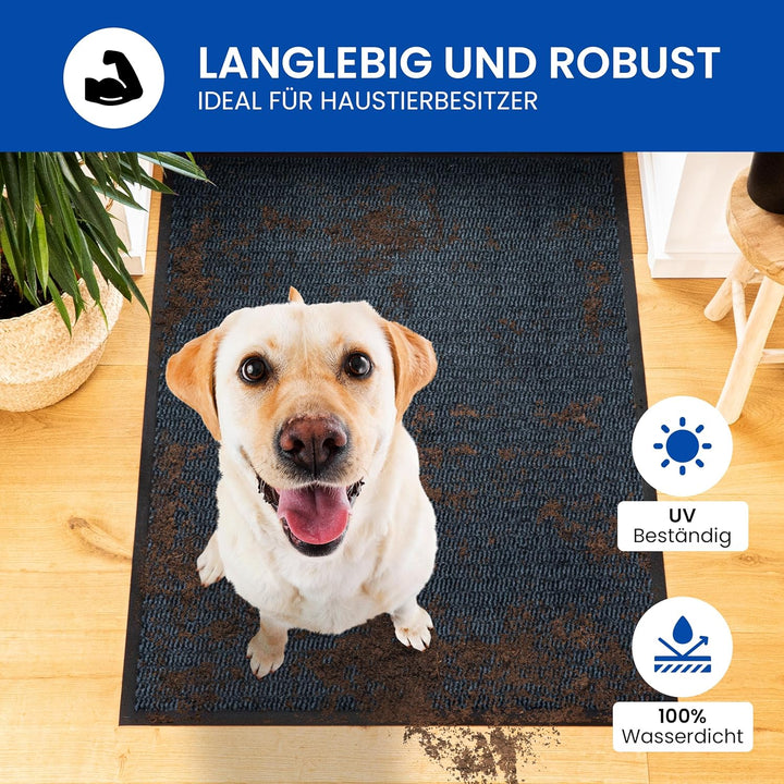 Gentle North Hochwertige Fussmatte blau schwarz 60x90cm gross für Innen & Aussen - Schmutzfangmatte