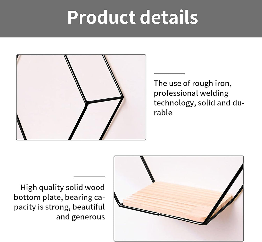 WingFly Hexagon Wandregal Ablage aus Holz Metall, 3 Grössen Hängeregal Schweberegal Gitterregal Wand