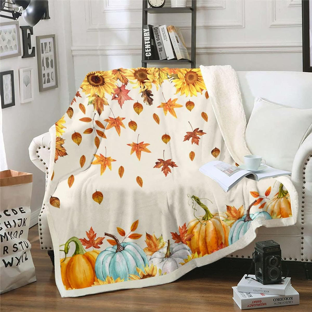 Homewish Herbst Kürbis Decke für Zuhause 75 x 100 Thanksgiving Erntezeit Dekor Sherpa Decke Herbst A