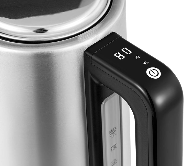 Wasserkocher - Edelstahl-Optik - 1,7 Liter - Mit Touchfunktion, Warmhaltefunktion, 5 Temperatur-Eins