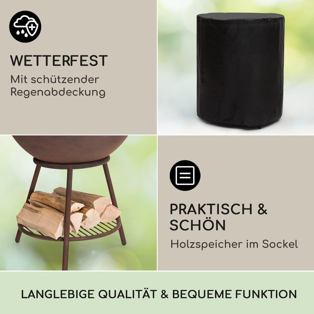 Blumfeldt Feuerschale mit Grillrost, Outdoor Stahl-Feuerschale Gross für Balkon &amp; Camping, Mobile Fe