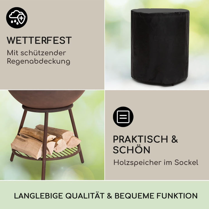 Blumfeldt Feuerschale mit Grillrost, Outdoor Stahl-Feuerschale Gross für Balkon &amp; Camping, Mobile Fe