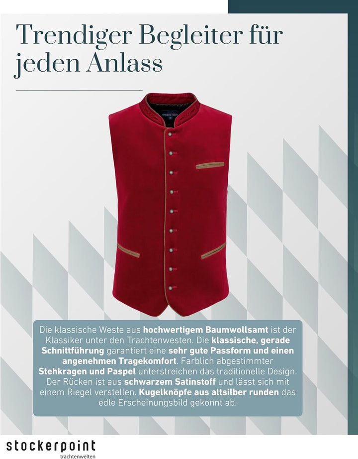 Stockerpoint Herren Weste Ricardo Trachtenweste 50 Rot (Dunkelrot), 50 Rot (Dunkelrot)