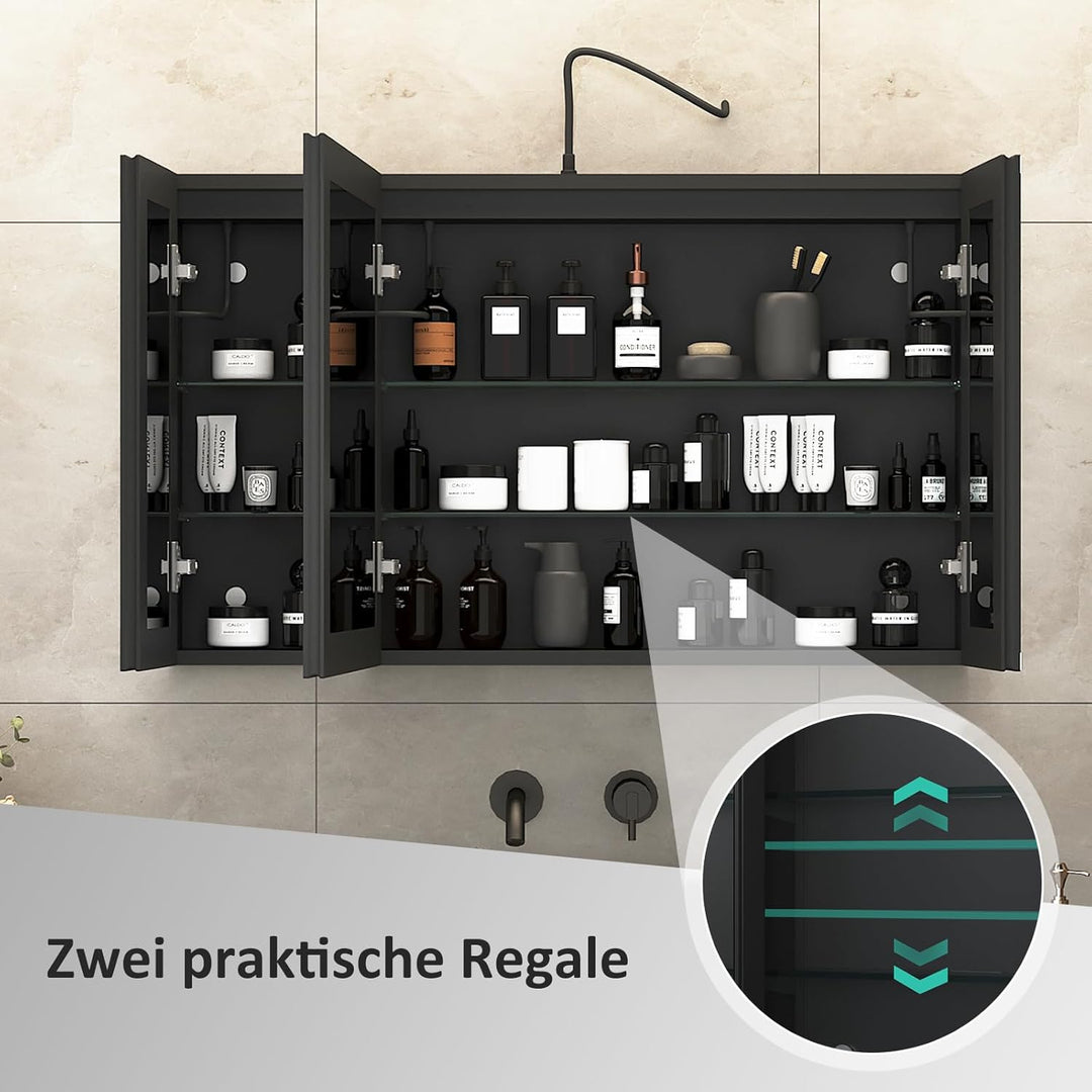 Boromal Spiegelschrank Bad mit Beleuchtung LED Spiegelschrank mit Beleuchtung Schwarz Metall Badezim