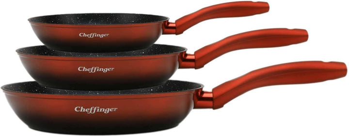 3tlg Pfannenset Induktion Bratpfanne Pfanne antihaft marmor ø20-24-28cm Rot 3x-Rot, 3x-Rot