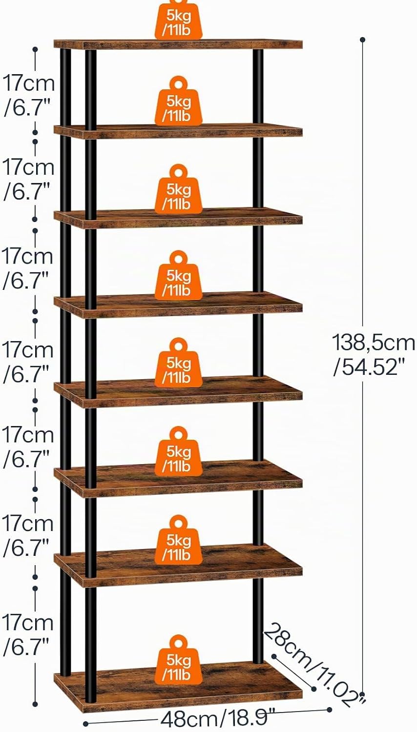 HOOBRO Vertikales Schuhregal, 8-lagiges Schuhregal, schmales Schuhablage, Schuhschrank, Schuhständer