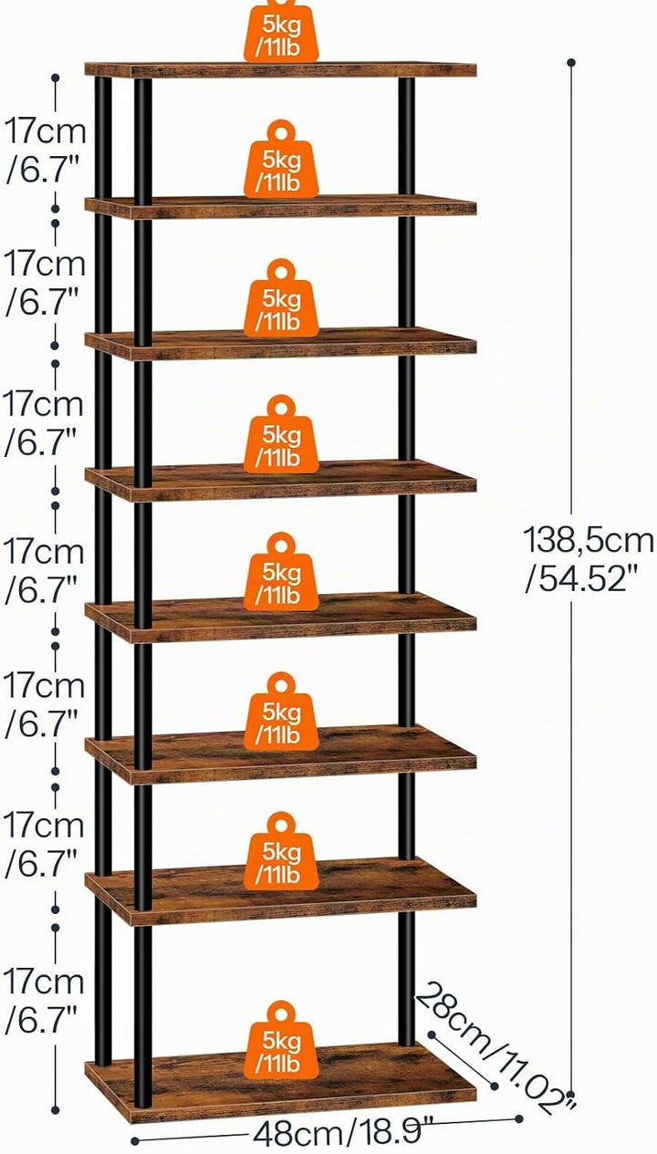 HOOBRO Vertikales Schuhregal, 8-lagiges Schuhregal, schmales Schuhablage, Schuhschrank, Schuhständer