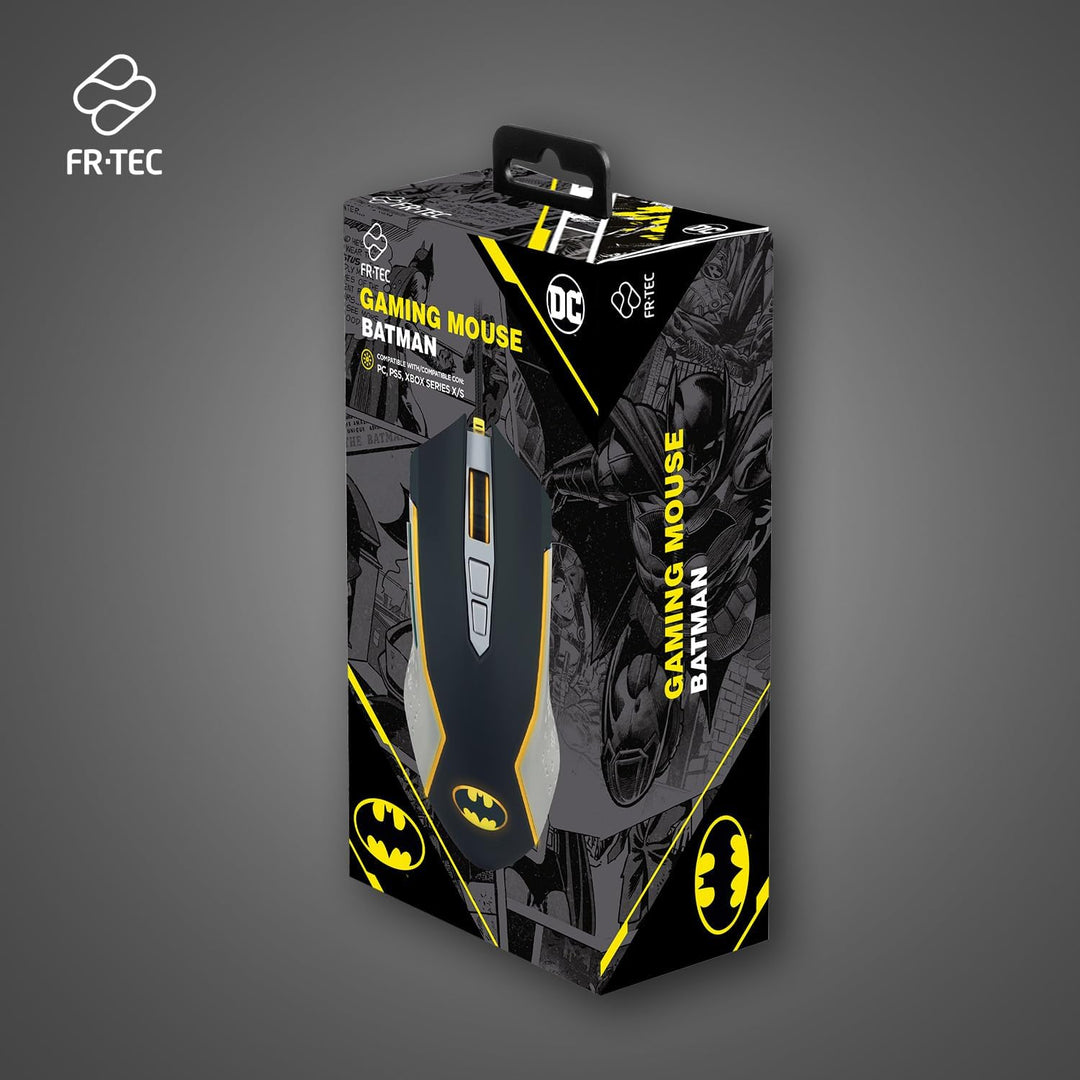 FRTEC - Batman Edition Gaming-Maus, gelbe LED-Beleuchtung, Verstellbarer DPI, mit Kabel, offizielle