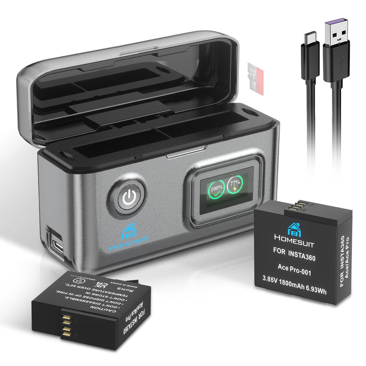 Homesuit Insta 360 Ace Pro 2 Akku 1800mAh &amp; Dual LCD Tragbares Schnellladegerät Kit Kompatibel mit I