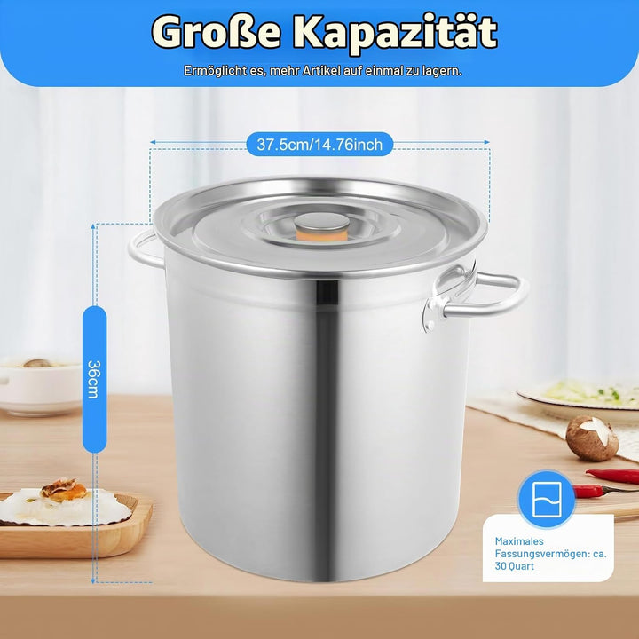 35L Gastronomie Kochtopf Edelstahl Eintopf Suppentopf mit Deckel Campingkochtopf Gross Kochtopf für